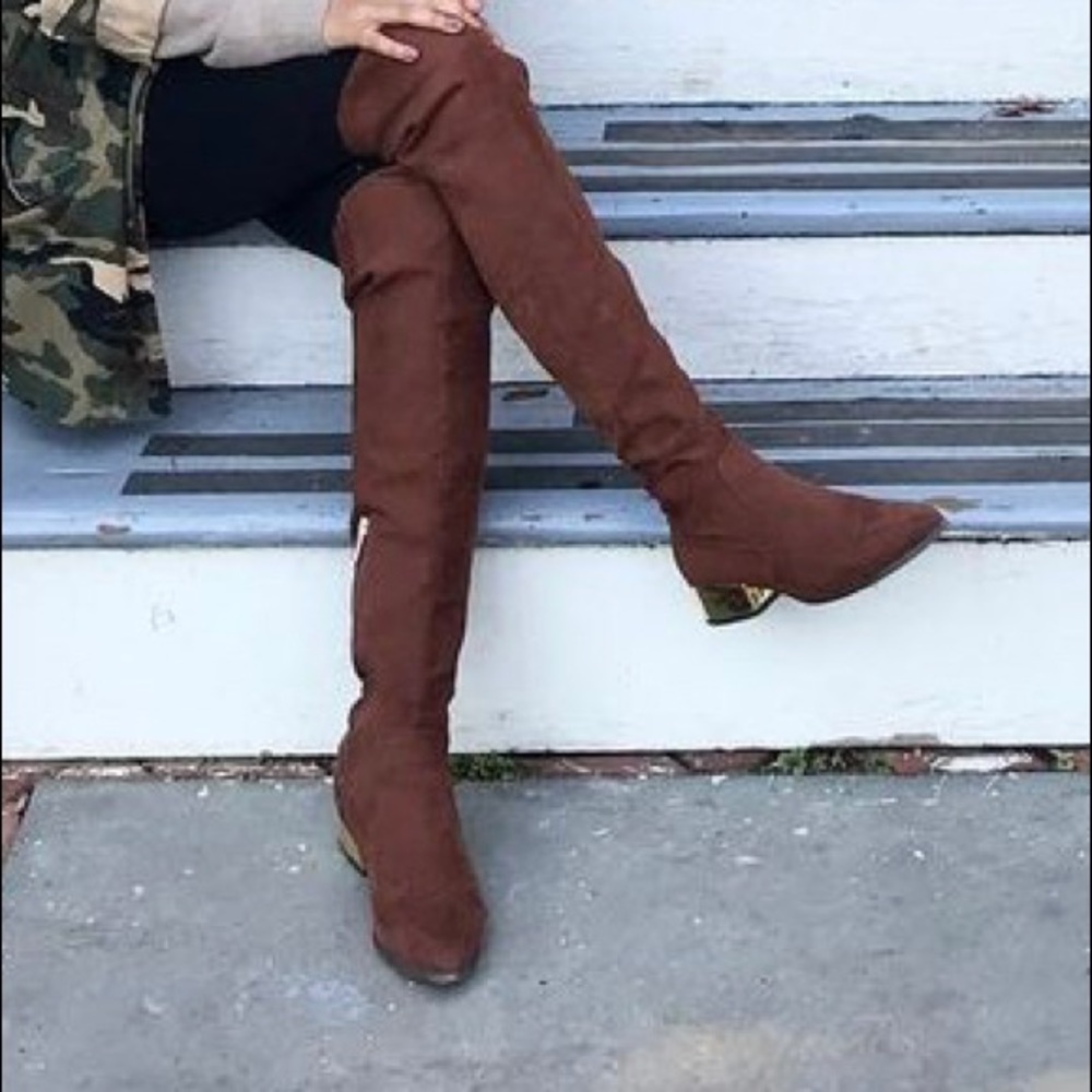 Brown over the knee suede boots